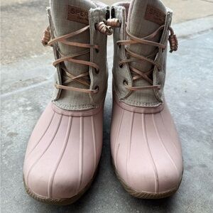 Sperry Pink and Tan Duck Boots